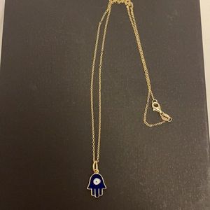 New 14KT gold plate enamel hamsa eye necklace.